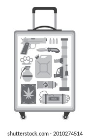 Security Baggage Airport Scan Isolated On White. X-ray Security. Cartoon Flat Vector Illustration