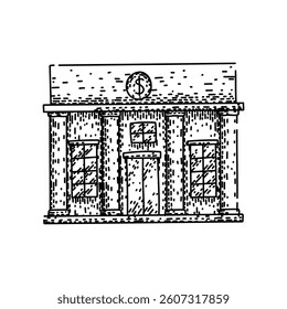 security bank building hand drawn. architecture finance, investment loans, deposits interest security bank building vector sketch. isolated black illustration