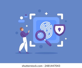 security and biometrics. user scanning via fingerprint. protection system. identification for permissions and access. authentication and verification. illustration concept design. graphic elements