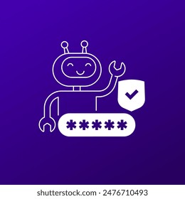 security bot icon with robot, password and shield