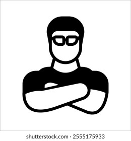  security bouncer icon, with crossed arms showing strength and authority, fitting for nightlife or security themes.