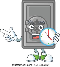 Security box closed cartoon character style with a clock