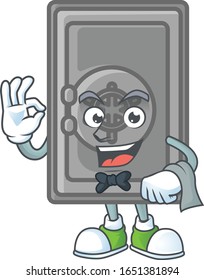 Una caja de seguridad cerró una mascota de caricaturas que trabajaba como camarero