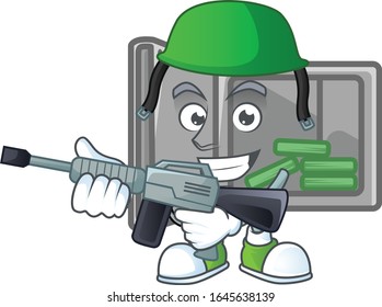 Caja de seguridad de diseño de mascota abierta en un uniforme del ejército con ametralladora