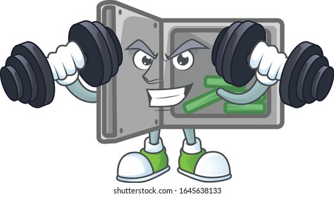 Icono de mascota abierta de la caja de seguridad en ejercicio de fitness prueba de campanas