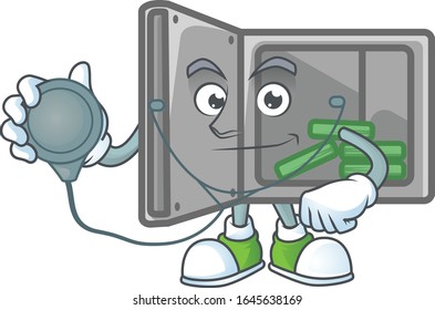 Security box open mascot icon design as a Doctor working costume with tools