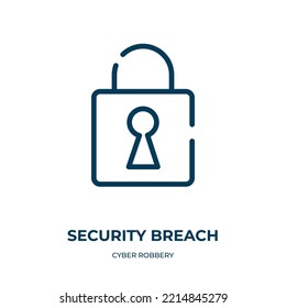 Security Breach Icon. Linear Vector Illustration From Cyber Robbery Collection. Outline Security Breach Icon Vector. Thin Line Symbol For Use On Web And Mobile Apps, Logo, Print Media.