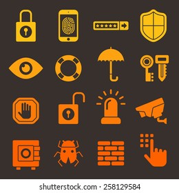 security bright color icons isolated on black background