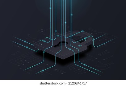 Concepto de negocio de seguridad. Solicitud para empresarios. Celda pagada para empresas serias, protección de datos personales. Gran traba y metáfora de seguridad. Isometric vector ilustración