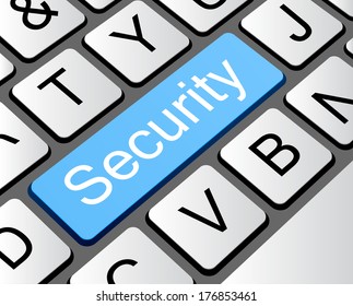 Security button concept, computer keyboard with word security