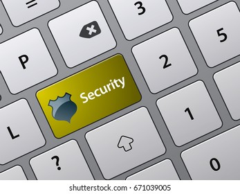 Security button on laptop keyboard or personal computer. Concept of protection and privacy.