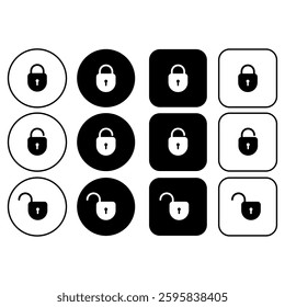 Security button set with lock icons. Collection of open and closed padlocks for access control, login screens