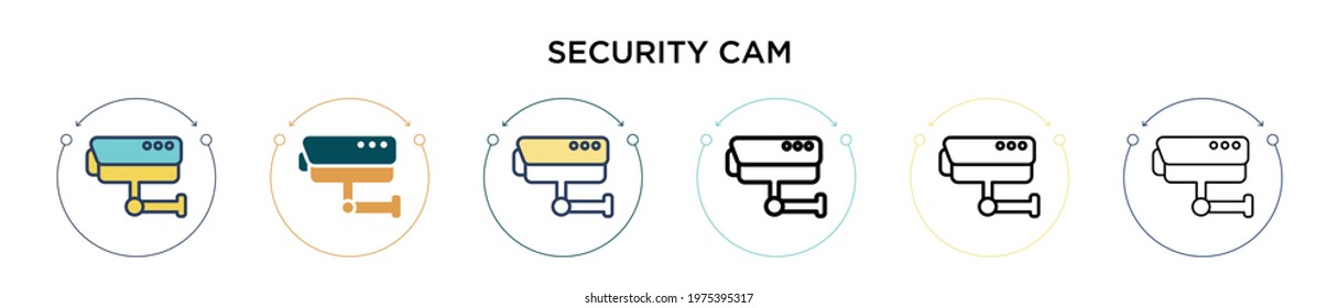 Security cam icon in filled, thin line, outline and stroke style. Vector illustration of two colored and black security cam vector icons designs can be used for mobile, ui, web