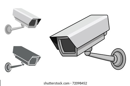 A Security Camera In 3 Different Styles, In Editable Vector Illustration.