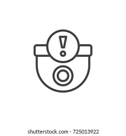Security camera alert line icon, outline vector sign, linear style pictogram isolated on white. Dome camera with exclamation mark symbol, logo illustration. Editable stroke
