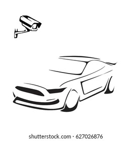 Security camera and car icon vector