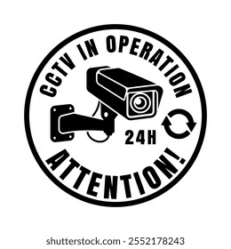 Security camera, CCTV Operation vector round black sign for sticker design