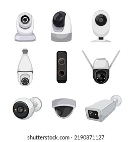 security camera cctv set cartoon. system control, safety guard, technology equipment secure security camera cctv vector illustration