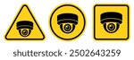 Security Camera or cctv sign, logo, badge, icon, sticker, label, emblem, stamp, symbol, black, line, flat vector, isolated illustration. Security Camera or cctv for street, home and building concept.