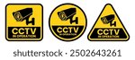 Security Camera or cctv sign, logo, badge, icon, sticker, label, emblem, stamp, symbol, black, line, flat vector, isolated illustration. Security Camera or cctv for street, home and building concept.