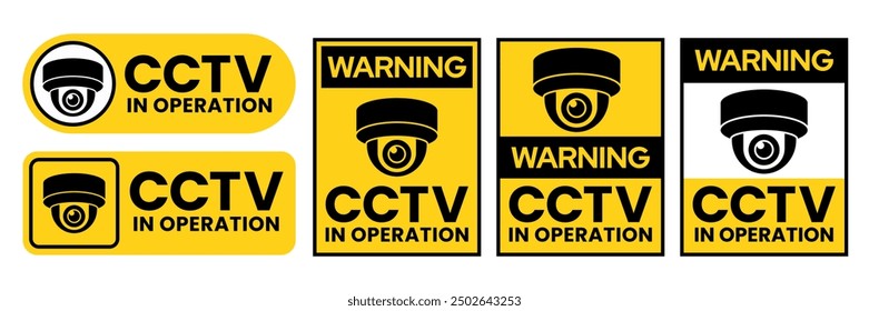 Sicherheitskamera oder CCTV-Schild, Logo, Abzeichen, Symbol, Aufkleber, Etikett, Emblem, Stempel, Symbol, schwarz, Linie, flacher Vektor, einzelne Illustration. Sicherheitskamera oder CCTV für Straßen-, Haus- und Gebäudekonzept.