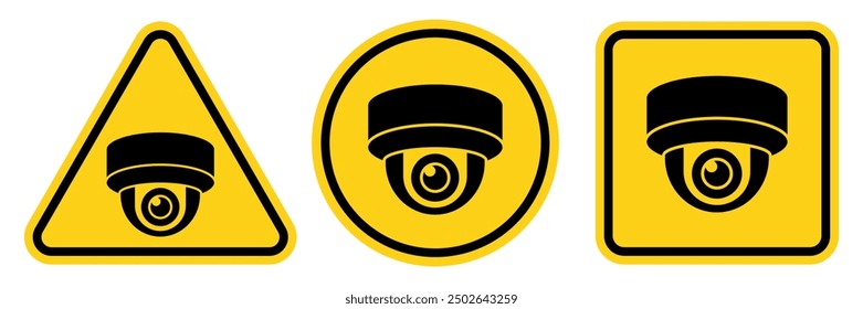 Security Camera or cctv sign, logo, badge, icon, sticker, label, emblem, stamp, symbol, black, line, flat vector, isolated illustration. Security Camera or cctv for street, home and building concept.