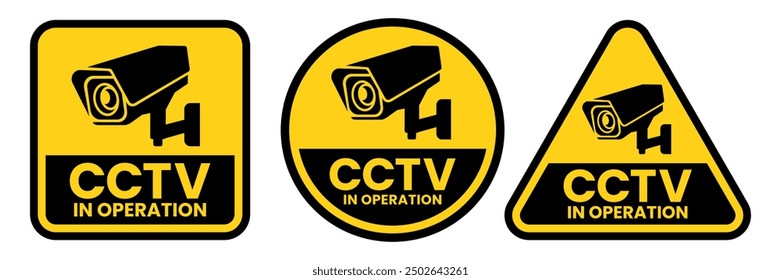 Cámara de seguridad o señal de CCTV, logotipo, insignia, icono, etiqueta engomada, etiqueta, emblema, sello, símbolo, negro, línea, Vector plano, ilustración aislada. Cámara de seguridad o CCTV para la calle, el hogar y el concepto de construcción.