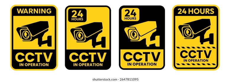 Security Camera or cctv sign, logo, badge, icon, sticker, label, emblem, stamp, symbol, black, line, flat vector, isolated illustration. Security Camera or cctv for street, home and building concept.