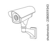 Security camera. CCTV surveillance system. Monitoring, guard equipment, burglary or robbery prevention. Vector illustration isolated on white background. Editable stroke.