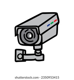 Security camera. CCTV surveillance system. Monitoring, guard equipment, burglary or robbery prevention. Vector illustration isolated on white background.
