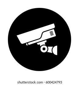 Security camera circle icon. Black, round, minimalist icon isolated on white background. CCTV camera simple silhouette. Web site page and mobile app design vector element.