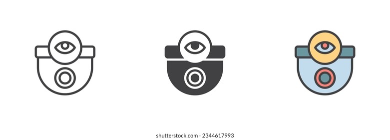 Security camera control different style icon set. Line, glyph and filled outline colorful version, outline and filled vector sign. Symbol, logo illustration. Vector graphics