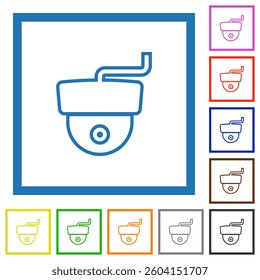 Security camera flat color icons in square frames on white background