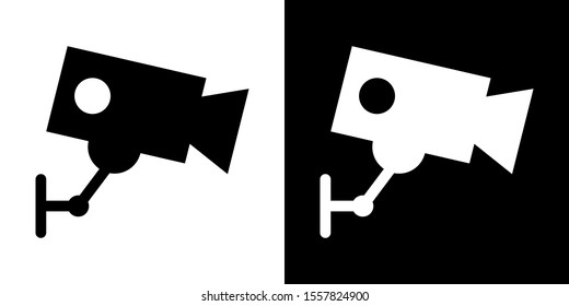 Security Camera. Glyph Icon in White and Black Version.