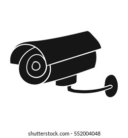 Security camera icon in black style isolated on white background. Supermarket symbol stock vector illustration.