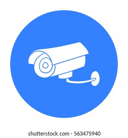 Security camera icon in black style isolated on white background. Supermarket symbol stock vector illustration.