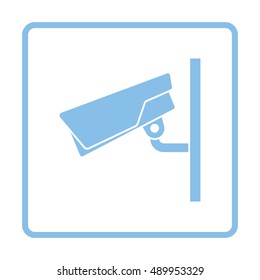 Security camera icon. Blue frame design. Vector illustration.