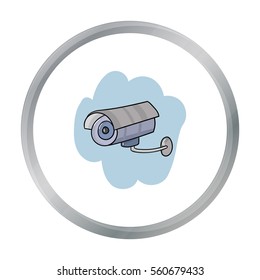 Security camera icon in cartoon style isolated on white background. Supermarket symbol stock vector illustration.