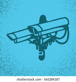 Security camera icon in cartoon style. Vector illustration isolated on grunge background texture. Museum symbol stock vector illustration.
