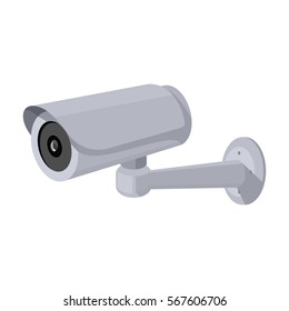 Security camera icon in cartoon style isolated on white background. Parking zone symbol stock vector illustration.