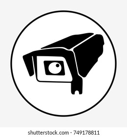 Security camera icon in cartoon style isolated on white background. Supermarket symbol stock vector illustration.