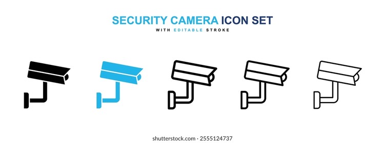 Security camera icon collection in black and blue colors