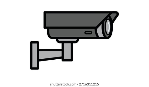 Security camera icon depicts a weatherproof gray bullet style device mounted for property monitoring and professional safety surveillance purposes.