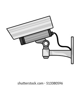 Security camera icon in monochrome style isolated on white background. Museum symbol stock vector illustration.