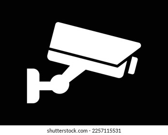 Security camera icon on black, video surveillance, cctv sign. Surveillance camera,monitoring, safety home protection system. Fixed CCTV, Security Camera Icon Vector Template Illustration Design. 