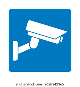 Security camera icon on a blue, video surveillance, cctv sign. Surveillance camera,monitoring, safety home protection system. Fixed CCTV, Security Camera Icon Vector Template Illustration Design.