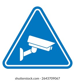 Security camera icon on a blue, video surveillance, cctv sign. Surveillance camera,monitoring, safety home protection system. Fixed CCTV, Triangle Camera Icon Vector Template Illustration Design. 