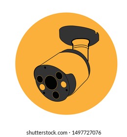 Security Camera icon on yellow ellipse. Graphic elements isolated in illustrator