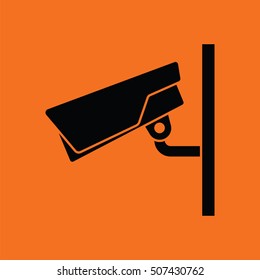 Security camera icon. Orange background with black. Vector illustration.