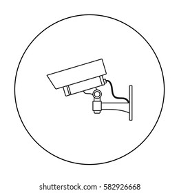 Security camera icon in outline style isolated on white background. Museum symbol stock vector illustration.